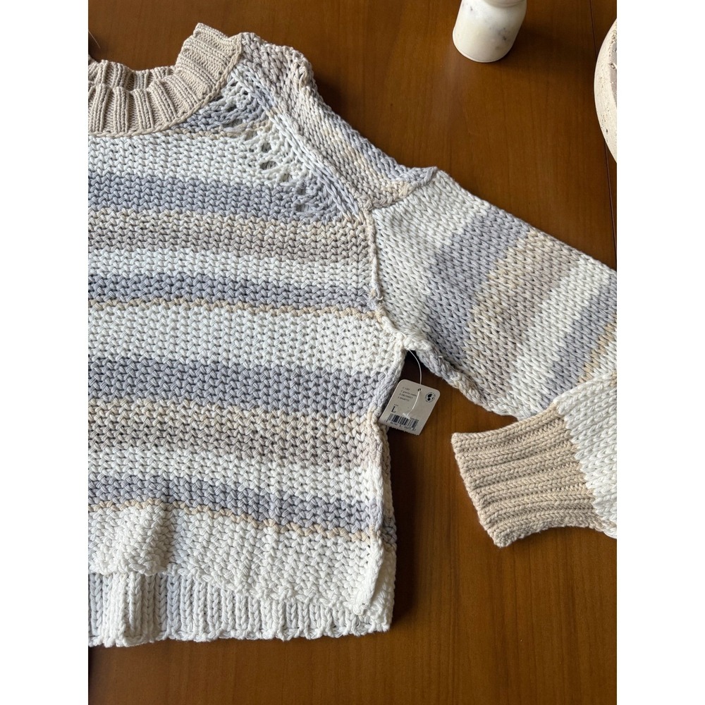 NWT Free People Devon Cropped Knit Sweater Pullover Beige Grey Oversized Cozy - Picture 5 of 7